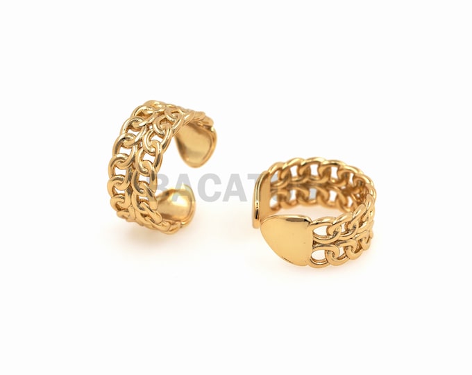 1PCS Double Row Cuban Chain Rings Adjustable Rings with Chain Openings Curb Chain Rings Fashion Rings, Hip Hop Rings, Cool Rings