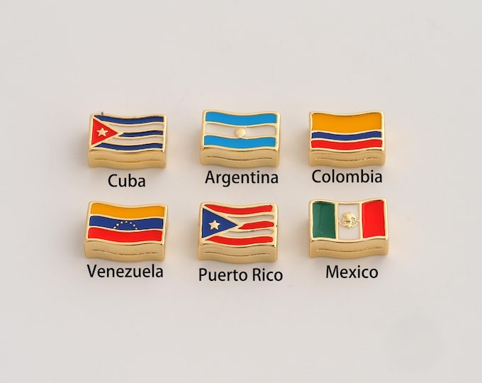 Gold Enamel National Flag Beads, 18K Gold Filld National Flag Beads,for Jewelry Making Supplies,11x8x4mm Hole 2.4mm