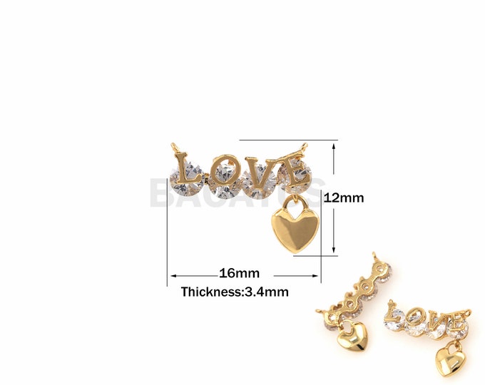 1PCS LOVE Letter Pendant Cubic Zirconia Suitable for Bracelet Necklace Jewelry Making Supplies Heart Pendant Necklace 12x16x3.4mm
