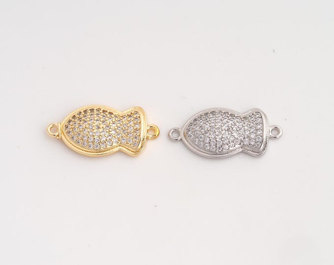 18K Gold Filled Fish Connector,Marine Life Connector,CZ Fish Connector for Jewelry Making Accessories 20.7x10x3mm