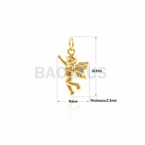 1PCS CZ Cupid Pendant, Angel Charm, Angel Pendant, Tiny Golden Cupid,Cupid Charm, Suitable For Jewelry Making 6.5×9×2.3mm