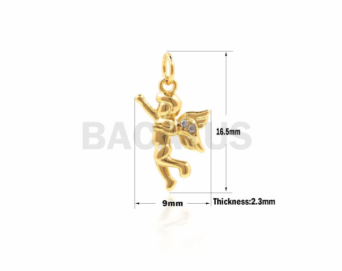 1PCS CZ Cupid Pendant, Angel Charm, Angel Pendant, Tiny Golden Cupid,Cupid Charm, Suitable For Jewelry Making 6.5×9×2.3mm