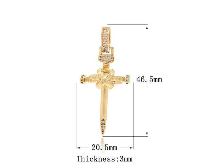 Weapon Charm  Martial Arts Sword Pendant Cross Charm Suitable for Bracelet Necklace Jewelry Products 18K Cubic Zirconia 46.5x20.5x3mm