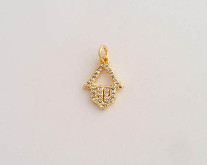 18K Gold Filled Hamsa Hand Charm,Dainty Fatima Pendant,CZ Hamsa Pendant ,DIY Jewelry Supplies,18.8x11.5x2mm