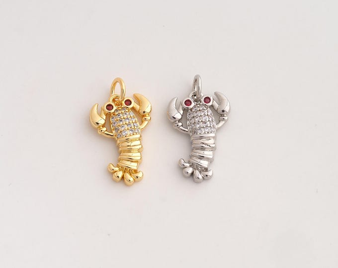 18K Gold Filled Lobster Charm,Dainty Marine Life Pendant,CZ Lobster Pendant ,DIY Jewelry Supplies,22x12.2x3.3mm