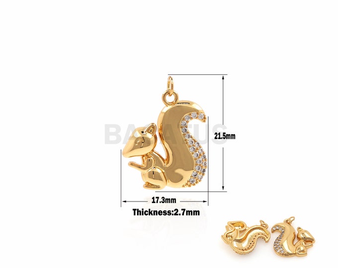 1PCS Cute Little Squirrel Pendant "Friends of the Forest" series Animal Charm Chipmunk Pendant Red Squirrel Necklace 18K 21.6x17.3x2.7mm