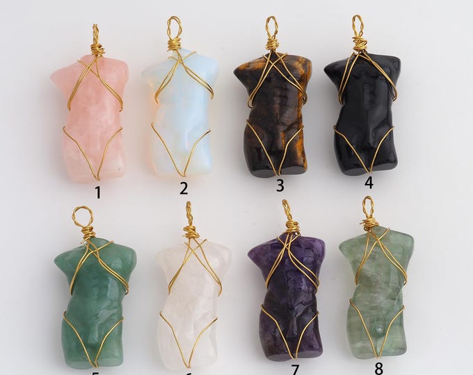 Carved Human Body Gemstone Pendant,Natural Stone Charms,Carved Crystals Gemstone Charm DIY Jewelry Making Supply,49.5x24.7x16.5mm