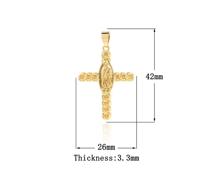 18K Gold Filled CZ Cross Pendant,Gold Dainty Religion Charms,Virgin Mary Charm Bracelet Necklace for DIY Jewelry Making Supply