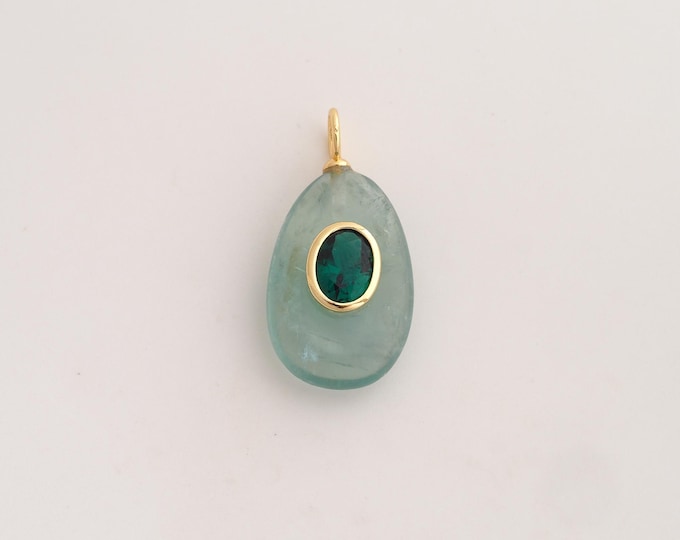 18K Gold Filled Natural Stone Charm,Dainty Energy Stone Pendant,Water Drop Stone Pendant ,DIY Jewelry Supplies,29.7x15x8mm