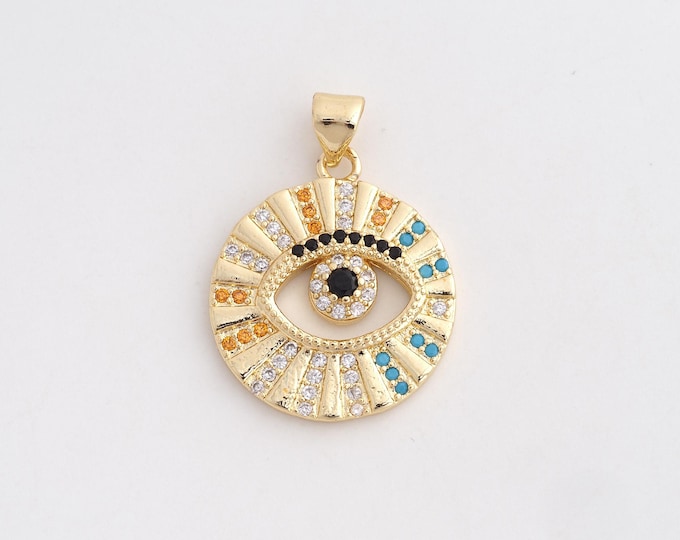 MicroPave CZ Round Eye Pendant, Coin Eye Pendant, Eye Charm,Eye Charm, Suitable For Jewelry Making Supplies 27x20.2x3.3mm