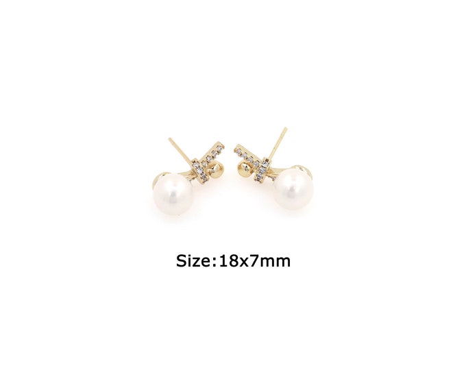 1 pair 18K Gold Filled Pearl Stud Earrings,Gold Dainty Pearl Stud Earrings,Simple Stud Earrings,Gift for Her