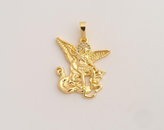 18K Gold Filled San Miguel Charm,Dainty San Miguel Pendant,CZ San Miguel Pendant ,DIY Jewelry Supplies,33.5x23.5x2.8mm