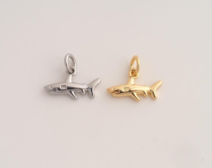18K Gold Filled Shark Charm,Dainty Marine Life Pendant,Shark Pendant ,DIY Jewelry Supplies,12.2x14.6x2.5mm
