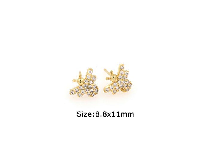 1 pair 18K Gold Filled Bee Earrings,Gold Dainty Bee Earrings,Simple Stud Earrings,Gift for Her