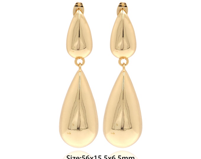 Boho Earrings, Water Drop Earrings, Micro Pave CZ Drop Earrings, 18K Gold Filled Bar Earrings, Gift For Her, 56x15.5x6.5mm
