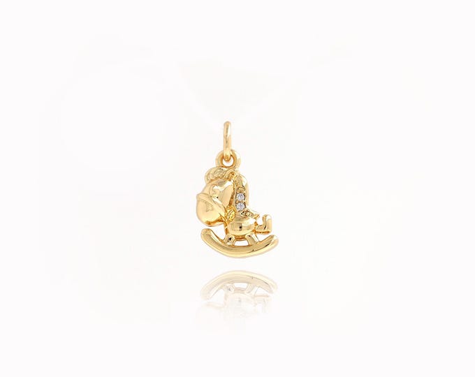 Trojan Horse Pendant, Toy Charm, 18K Gold Filled Horse Necklace, Micropavé CZ Toy Pendant, DIY Jewelry Supplies, 16.2x11x5mm