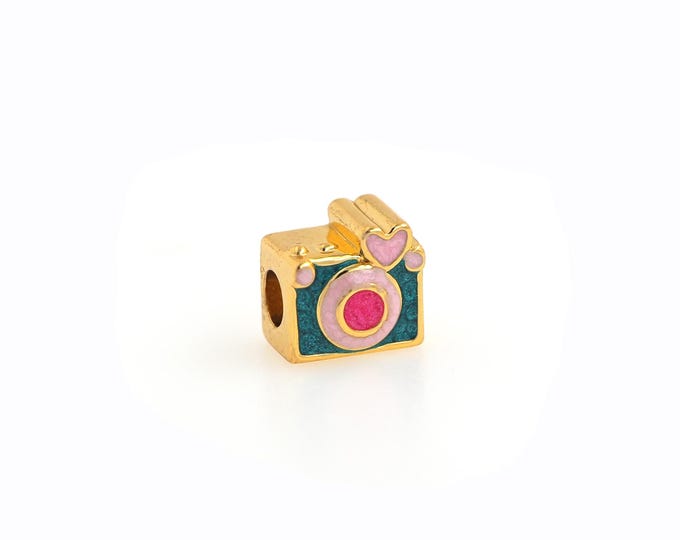Camera Spacer Beads,Enamel Charm Spacer Beads,18K Gold Filled Square Spacer Beads, DIY Jewelry Supplies, 8.5x8.8x6.5mm