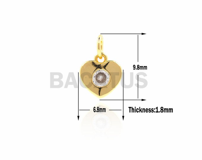 1pcs Exquisite mini heart pendant, CZ love heart bracelet necklace, simple romantic jewelry 9.8x6.8x1.8mm