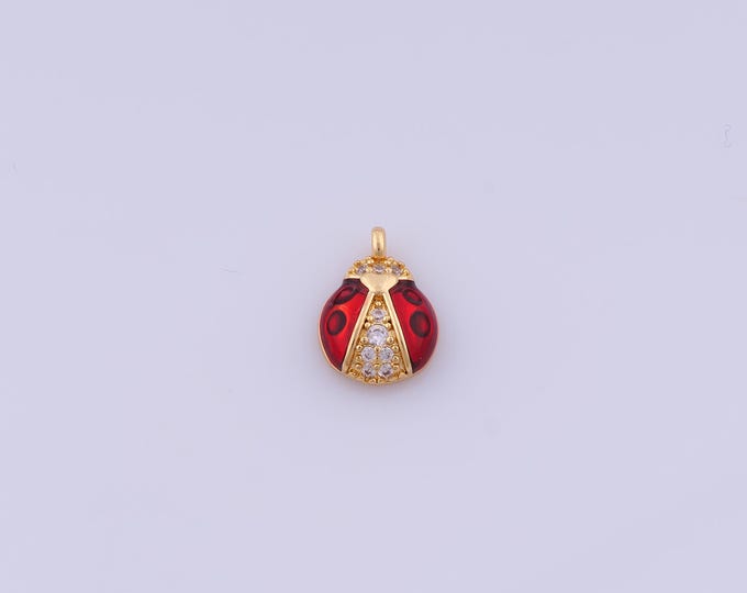 Enamel Ladybug Pendant,18K Gold Filled Insect Necklace, Micropavé CZ Ladybug Pendant, DIY jewelry Making Accessories,12.7x9.3x3.5mm