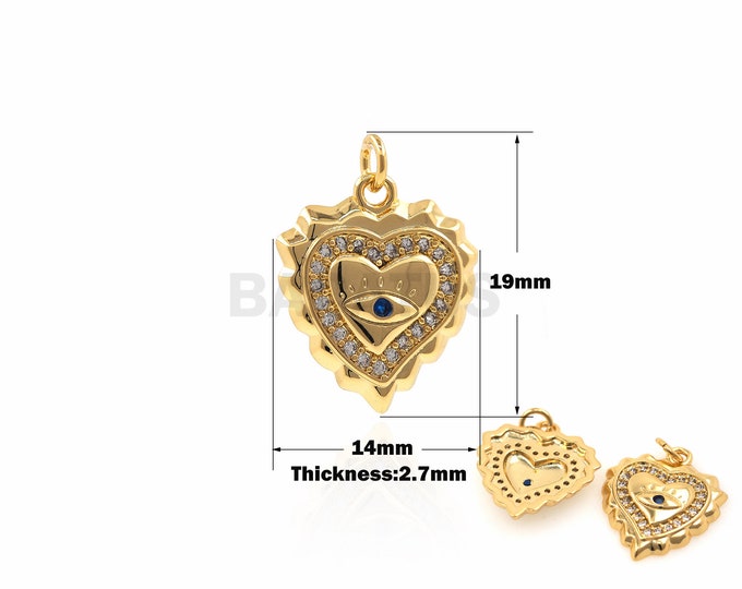 1PCS Heart Pendant Love Necklace Eye Jewelry 18K Gold Filled DIY Jewelry Making Accessories Cubic Zirconia Magic Eye Charm 19x14x2.7mm