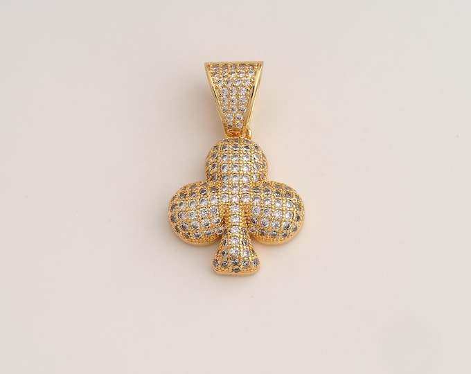 18K Gold Filled Poker Charm,Dainty Plum Blossom Pendant,CZ Poker Pendant ,DIY Jewelry Supplies,35x21.4x6.2mm