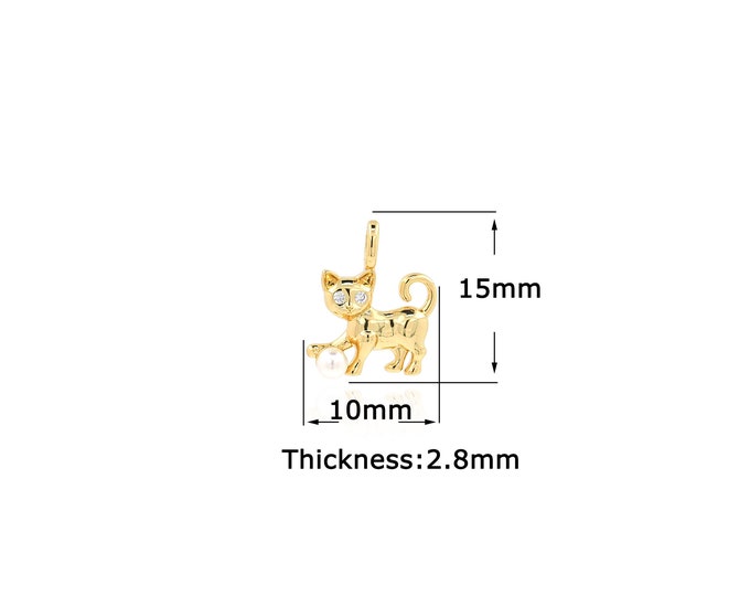18K Gold Filled Cat Pendant,Gold Dainty Animal Charms,Cat Charm Bracelet Necklace for DIY Jewelry Making Supply