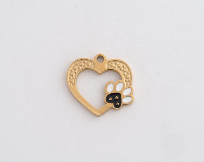 Stainless Steel Footprint Pendant,Enamel Heart Charms,Aniamal Charm Bracelet Necklace for DIY Jewelry Making Supply,14x15x1.3mm