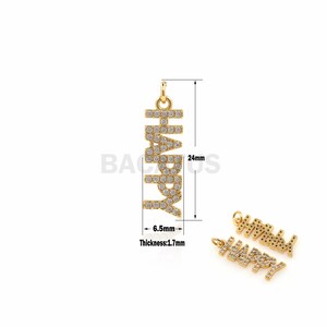 1 peça pingente de carta feliz moda pingente micro-pave, pingente de carta feliz CZ, adequado para fazer joias enchimento de ouro 18K 24x6,5x1,7mm