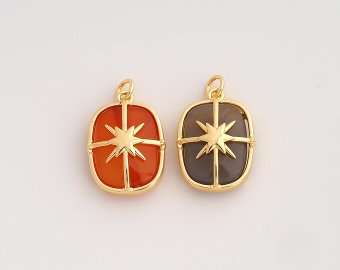 18K Gold Filled Natural Stone Charm,Dainty Energy Stone Pendant,Square Stone Pendant ,DIY Jewelry Supplies,24.2x15x7.8mm