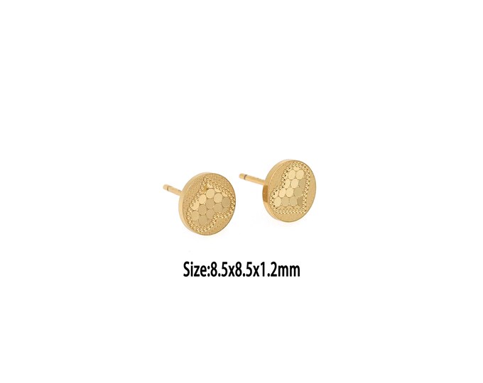 1 Pair 18K Gold Round Stud Earrings, Gold Heart Honeycomb Stud Earrings,Dainty Stud Earrings, Small Stud Earrings, Gifts for Her