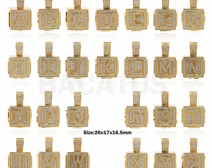 Micropavé CZ26 Letter Pendant, Initially Charm, 18K Gold Filled Square Pendant, Letter Necklace, DIY Jewelry Supplies, 26x17x16.5mm