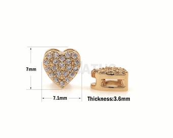 1pcs CZ corazón-forma espaciadora cuentas, Micro-Pave Heart Spacer Abalorios, Cuentas espaciadores en forma de corazón, Colgantes en forma de corazón 7x7x3.6mm