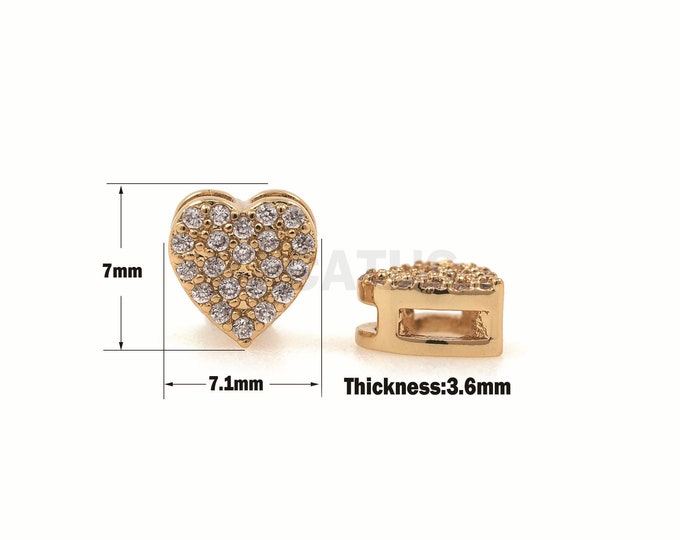 1pcs CZ Heart-Shaped Spacer Beads, Micro-Pave Heart Spacer Beads, Heart-Shaped Spacer Beads, Heart-Shaped Pendants  7x7x3.6mm