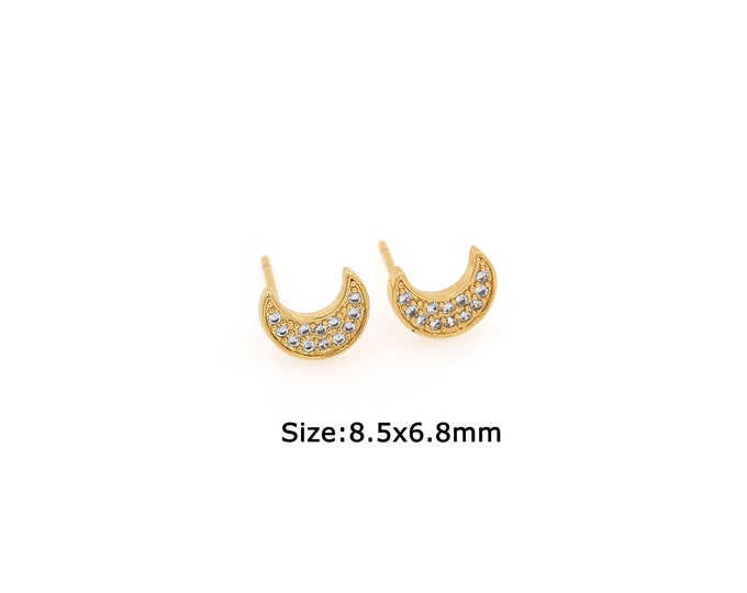 1 pair 18K Gold Filled Moon Stud Earrings,Gold Dainty Moon Stud Earrings,Simple Stud Earrings,Gift for Her
