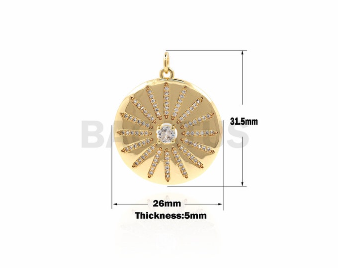1PCS  CZ round medal pendant, necklace pendant, round charm, exquisite bracelet necklace DIY accessories 31.5×26×5mm