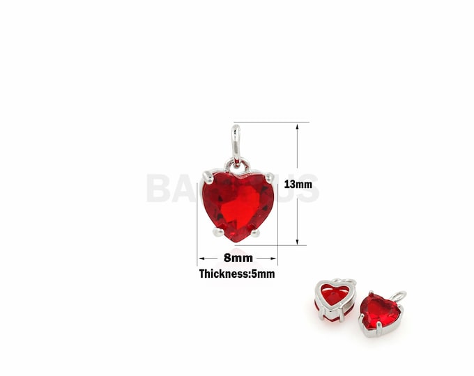 1Pcs 18k Gold Filled Heart-Shaped Crystal Necklace Heart-Shaped Zircon Pendant DIY Jewelry Earrings Supply Cubic Zirconia 13x8x5mm