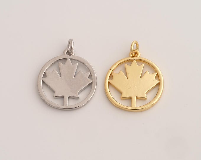 18K Gold Filled Maple Leaf Charm,Dainty Leaf Pendant,Maple Leaf Pendant ,DIY Jewelry Supplies,24.6x19x1.8mm