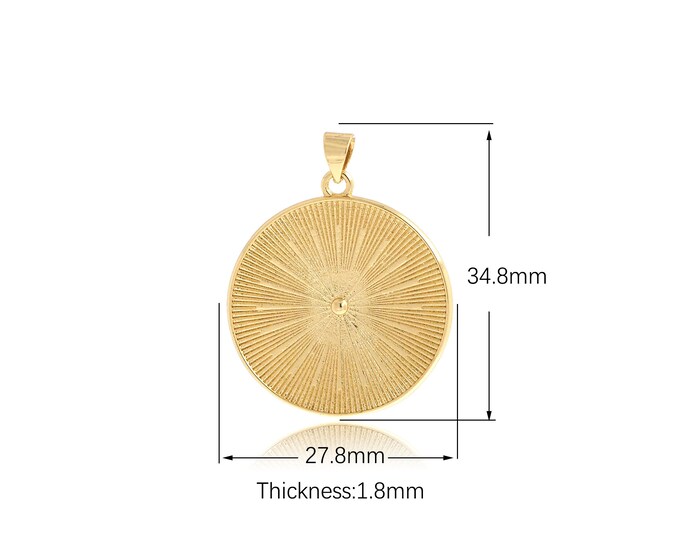 18K Gold Filled Sun Pendant,Gold Dainty round Charms,Sun Charm Bracelet Necklace for DIY Jewelry Making Supply,34.8x27.8x1.8mm