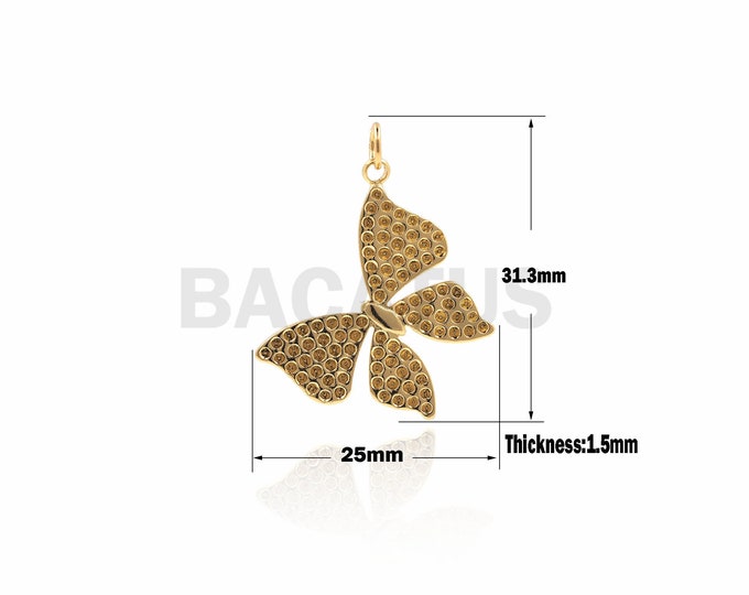 1PCS 18K Gold-Plated Large Butterfly Pendant, Butterfly Charm, Animal Charm, Gold Butterfly Necklace, Necklace Pendant 31.3x25x1.5mm