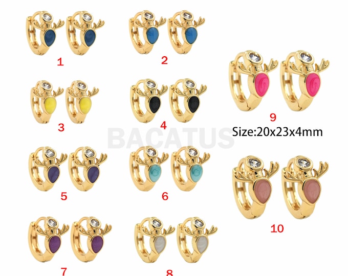 1 Pair, 18K Gold Filled Antler Earrings, Multicolor Enamel Deer Earrings, Enamel Animal Earrings, Enamel Cute Earrings, 20x23x4mm