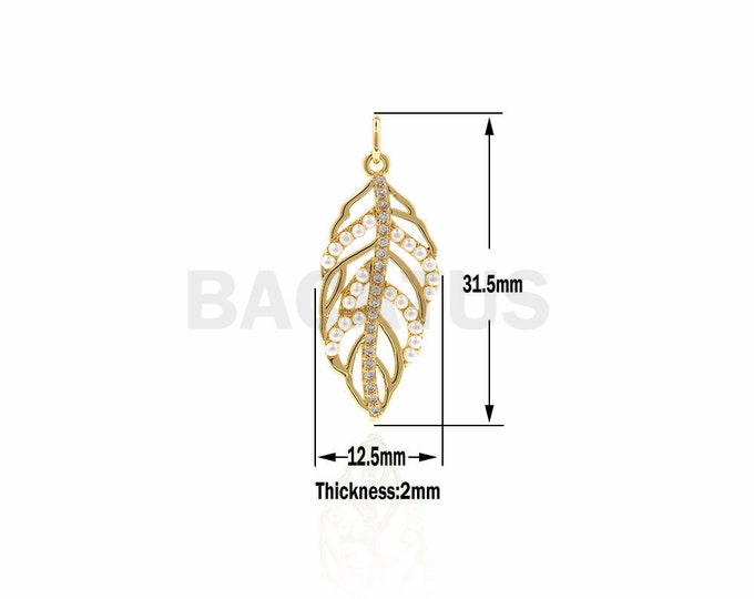 Micro Pave CZ Hollow Leaf  Pendant,Gold Filled Leaf Shape Charms,leaf earrings jewelry 12.5x31.5x2mm 1PCS