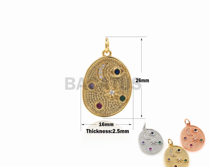 1PCS Oval Pendant Micropavé Eye Charm Star and Moon Jewelry Suitable for Bracelet, Necklace, Jewelry Making Supplies 25x16x2.5mm