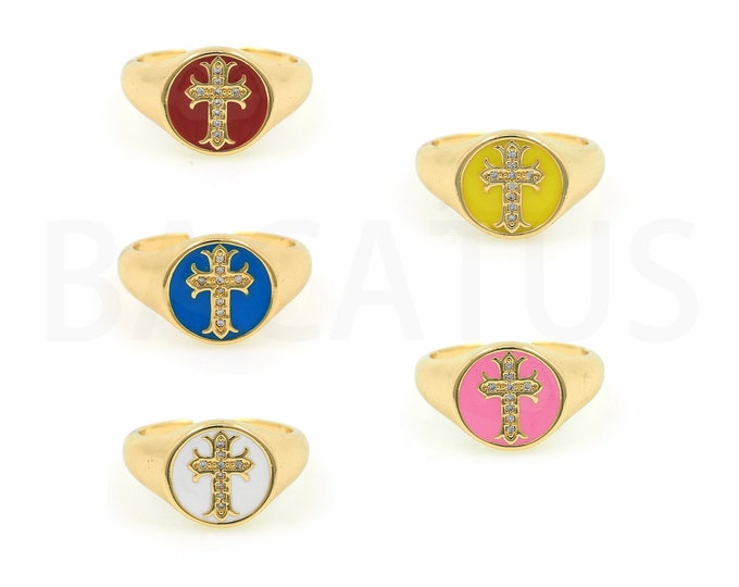 18K Gold Filled Cross Ring,Gold Dainty Enamel Open Ring,Simple Ring,Gift for Her