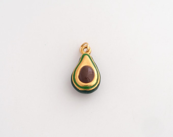 Stainless Steel Avocado Pendant,Enamel Fruit Charms,Avocado Charms for DIY Jewelry Making Supply,18.8x9.2x6.4mm