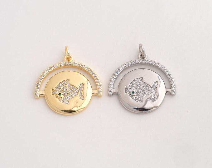 18K Gold Filled Fish Charm,Dainty Marine Life Pendant,CZ Fish Pendant ,DIY Jewelry Supplies,24.8x22.5x2.3mm