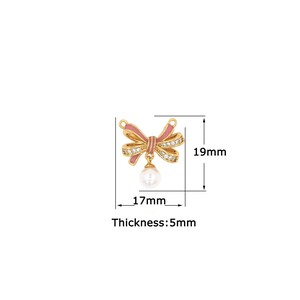 18K Gold Filled Bow Pendant,Gold Dainty pearl Charms,Simple pendant Bracelet Necklace for DIY Jewelry Making Supply