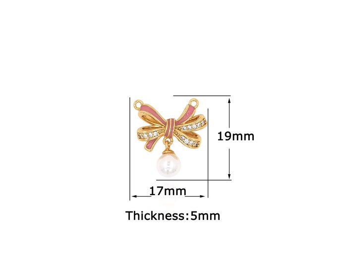 18K Gold Filled Bow Pendant,Gold Dainty pearl Charms,Simple pendant Bracelet Necklace for DIY Jewelry Making Supply