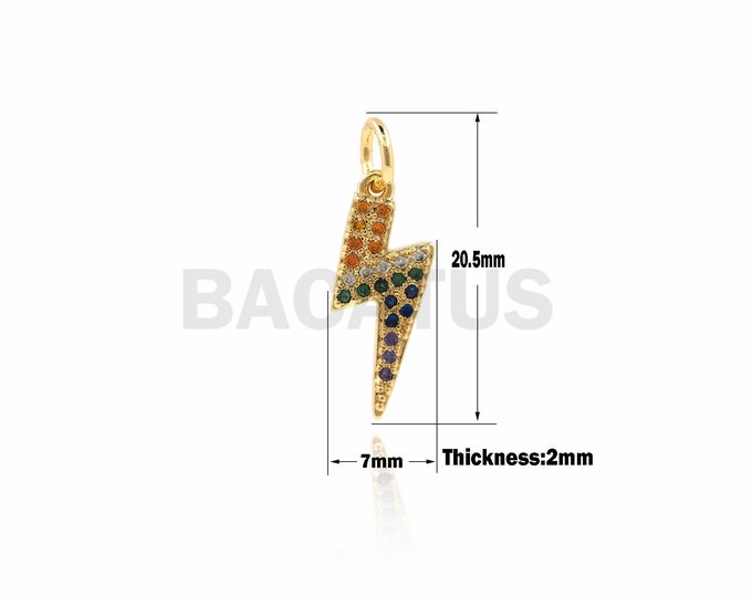 1PCS CZ Pave Lightning Rainbow Pendant, Lightning Necklace, Lightning Charm, Suitable For Jewelry Products 20.5×7 2mm