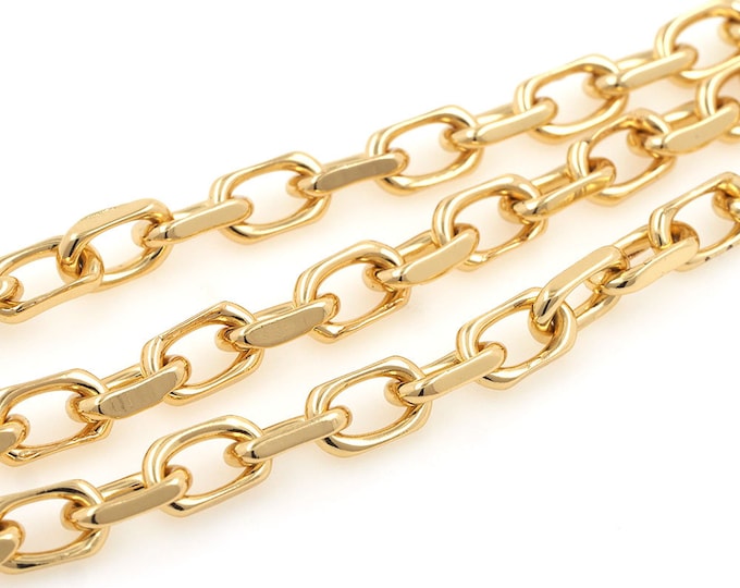 18K plating rectangular chain, brass rectangular chain, gold-plated nickel-free chain, jewelry necklace bracelet welding chain 1meter