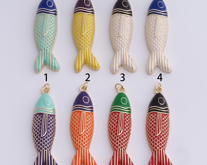 Fish Pendant,18K Gold Filled Marine Life Necklace, Enamel Fish Pendant, DIY jewelry Making Accessories,55.5x13.7x6mm
